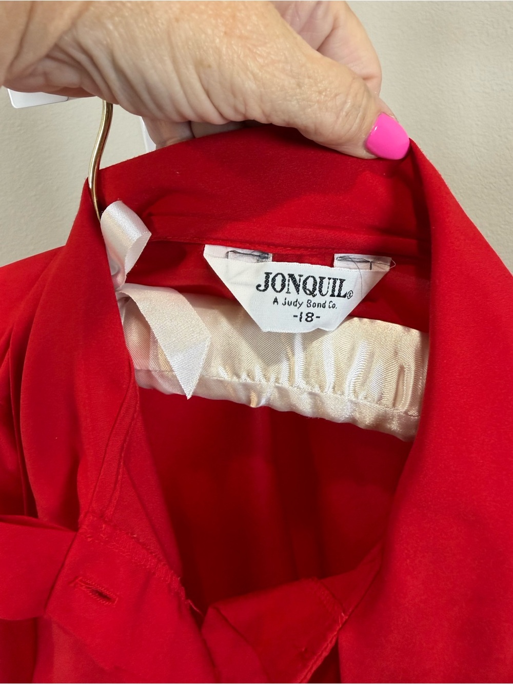 Vintage Plus Jonquil Judy Bond Co. Pussybow Blouse Red Tie Neck Size 18 - Picture 2 of 5